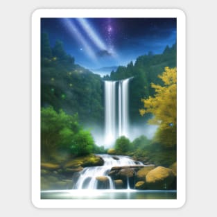 forest waterfall under starry sky Magnet